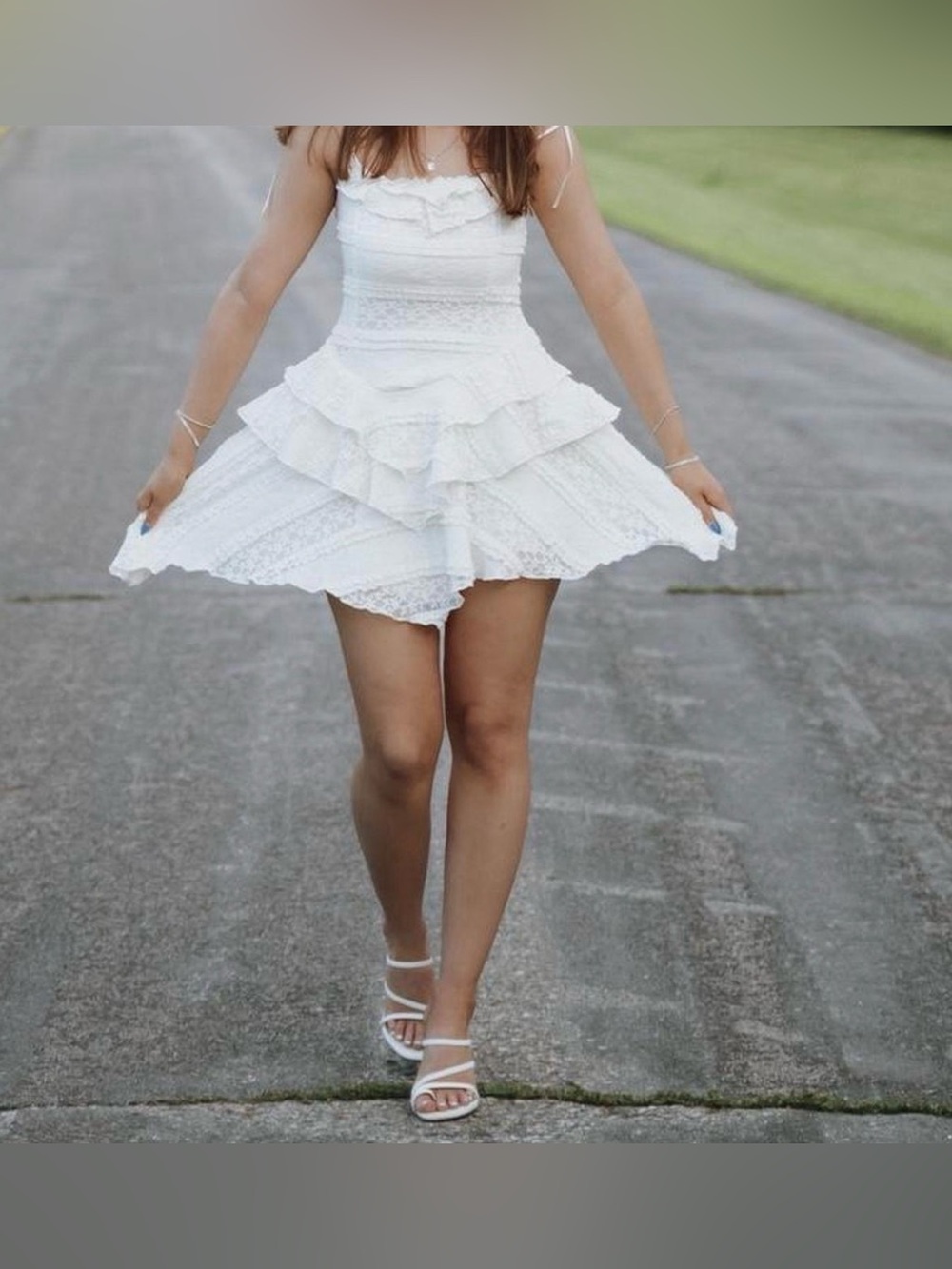 White Tiered Lace Mini Dress